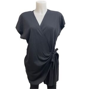 DOTTI Vintage Made‎ in USA black shortsleeve wrap tunic top size Large